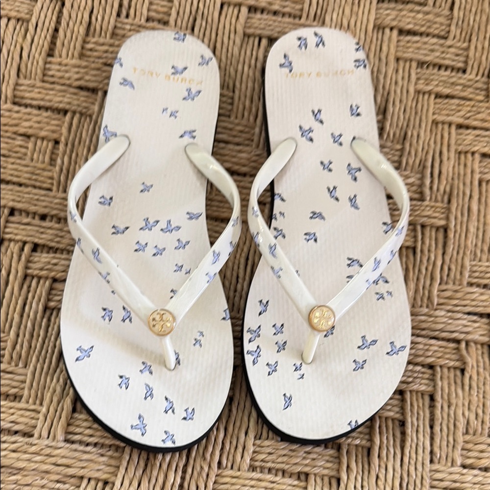Tory Burch White Sandals with Floral Accents